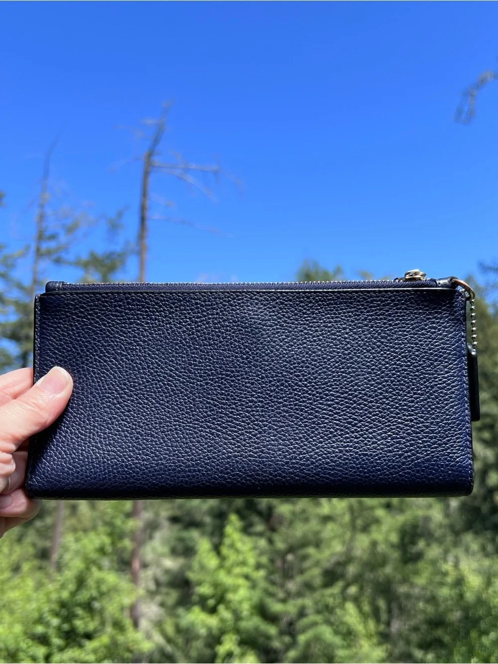 Coach Double Zip Phone Wallet Blue Pebble Leather w Gold Hardware AUTHENTIC